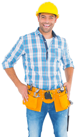 transparent smiling handyman wearing tool belt and hard hat - Download Free Stock Videos Pikwizard.com