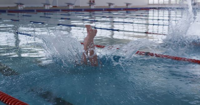 Swimmer Diving into Indoor Pool with Big Splash - Download Free Stock Images Pikwizard.com