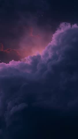 Vertical Night Video Showing Full Moon Halo Emerging Behind Rising Violet Clouds