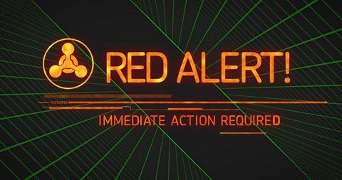 Red alert digital interface with warning prompt