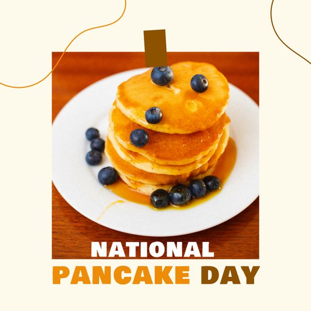 National Pancake Day - Stack of Pancakes with Blueberries and Syrup - Download Free Stock Templates Pikwizard.com