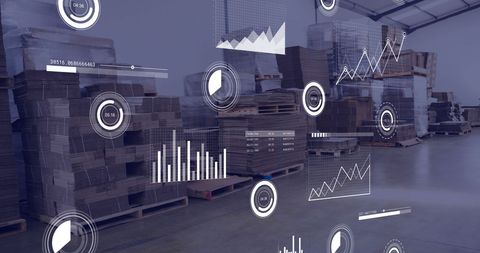 Warehouse inventory with virtual data overlay in industrial setting