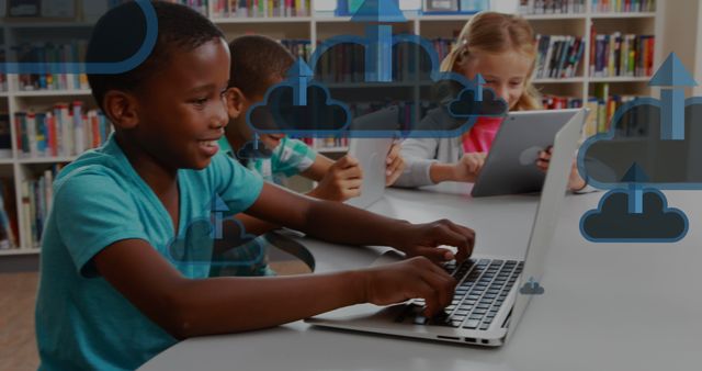 Children in Library Using Technology Devices for Cloud Computing Education - Download Free Stock Images Pikwizard.com