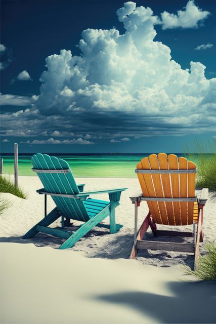 Colorful Empty Adirondack Chairs on White Sand Beach - Download Free Stock Images Pikwizard.com