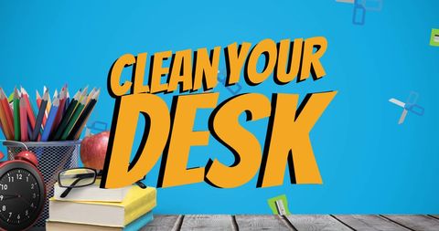 Clean your desk motivation with books and office supplies