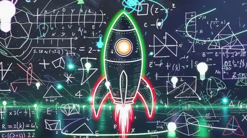 Futuristic Neon Rocket with Mathematical Equations