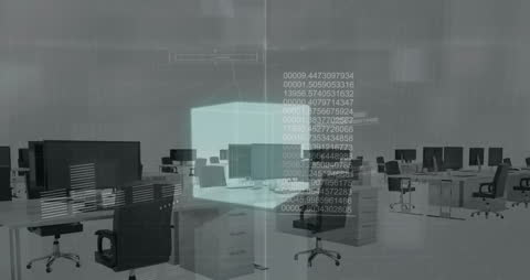 Futuristic Digital Cube in Modern Office Setting