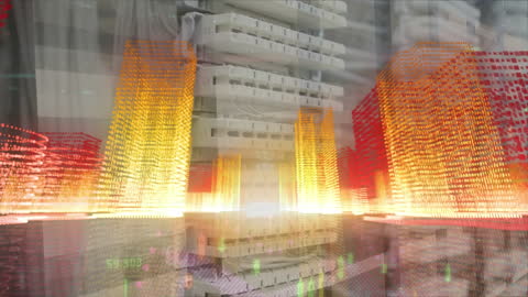 Digital Cityscape Overlay in High-Tech Server Room
