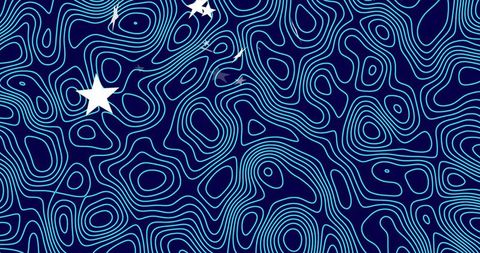 Turquoise topographic lines guiding stars and bird silhouettes for futuristic design