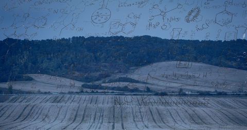 Imposing Mathematical Equations Overlaying Peaceful Landscape
