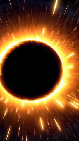 Vertical Solar Eclipse Corona Erupting: Fiery Halo Emitting Radial Energy for Cinematic VFX