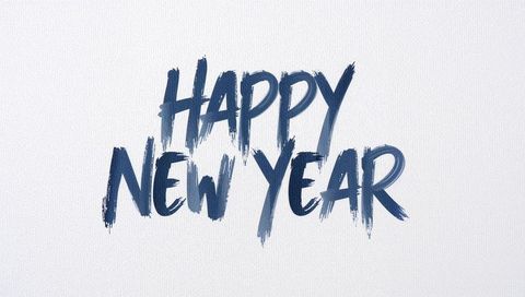 Navy brushstroke happy new year lettering on textured white canvas minimal typography