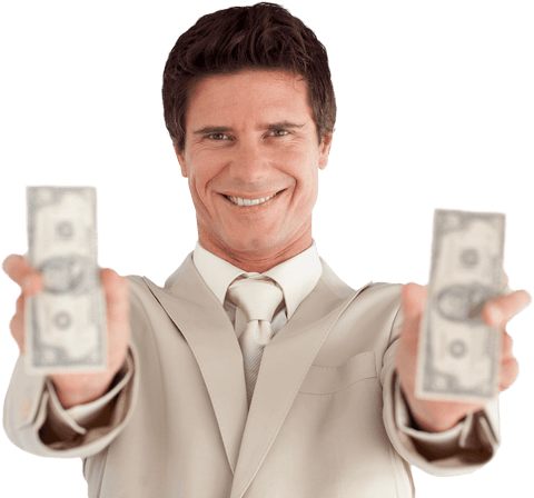 Confident Businessman Holding Money with Transparent Background
