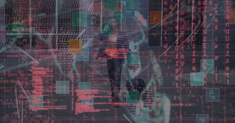 Futuristic digital network with players merging tech