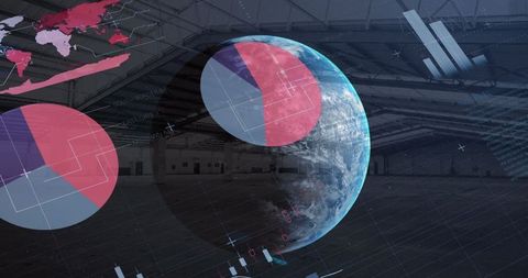 Global shipping technology concept with digital globe and warehouse