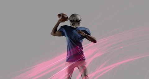 American Football Quarterback in Motion with Vibrant Pink Graphics