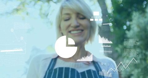 Middle-Aged Woman Interacting with Augmented Reality Data Visualization