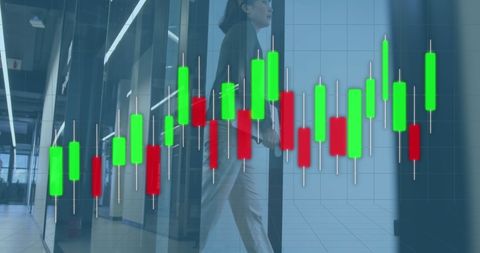 Businesswoman Analysis with Financial Graph Overlay