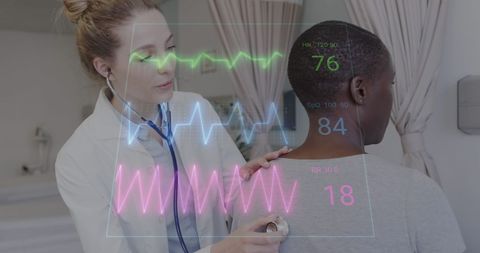 Doctor monitoring patient vital signs with advanced technology