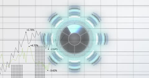 Abstract Data Analytics Display with Gears and Graphs on Grid Background