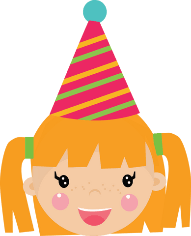 Happy Cartoon Girl in Party Hat on Transparent Background