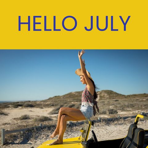 joyful woman embracing summer on beach drive - Download Free Stock Templates Pikwizard.com