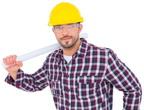 handyman holding rolled blueprint transparency and confidence - Download Free Stock Videos Pikwizard.com