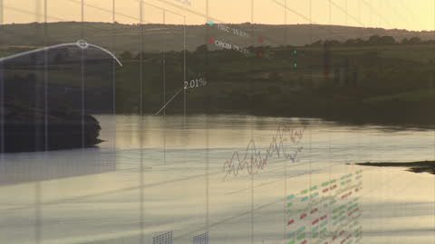 Financial Data Animation Over Agricultural Landscape