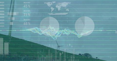 financial data overlaying wind turbines in renewable energy sector - Download Free Stock Images Pikwizard.com
