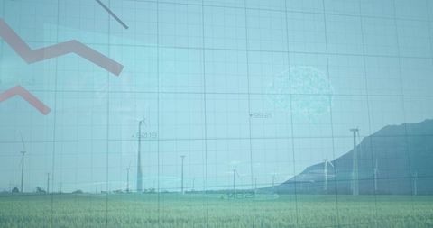 Spinning wind turbines with digital analytics overlay for renewable energy monitoring