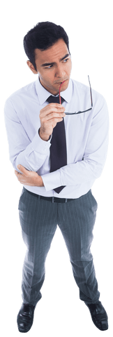Caucasian Businessman Standing Thinking on Transparent Background