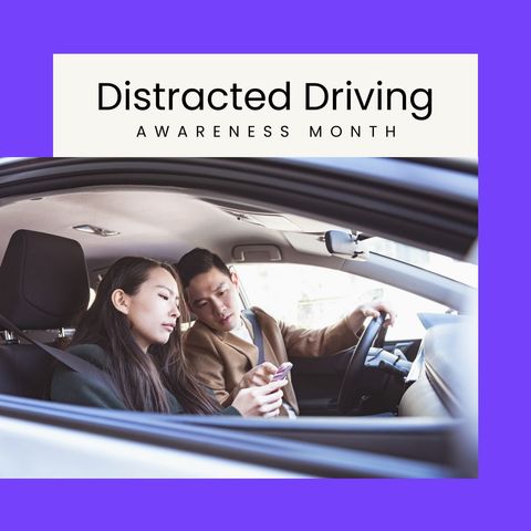 Distracted driving awareness with couples examining technology in car