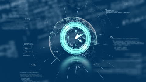 Digital Clock Animation with Globe and Data Connections