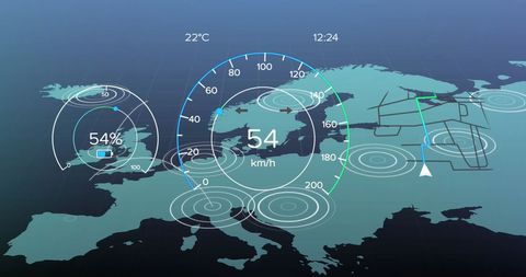 Digital interface of car analytics over european map