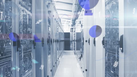 Futuristic Data Center with Holographic Digital Interface