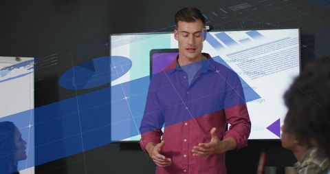 Business presentation on technology driven project by young manager