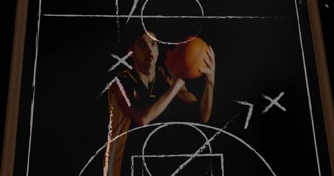 Basketball player and strategic play diagram overlap