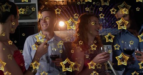 Festive Friends Partying with Glittering Stars