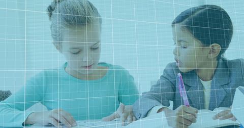 Schoolgirls Engaged in Business Illustration with Digital Finance Overlay - Download Free Stock Images Pikwizard.com