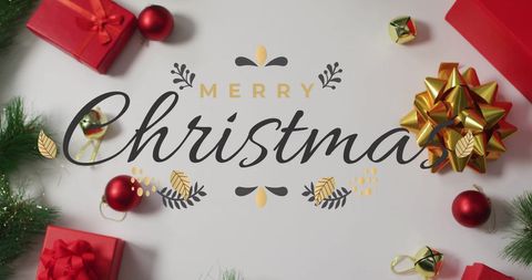 festive christmas greeting with ornaments and gifts - Download Free Stock Images Pikwizard.com