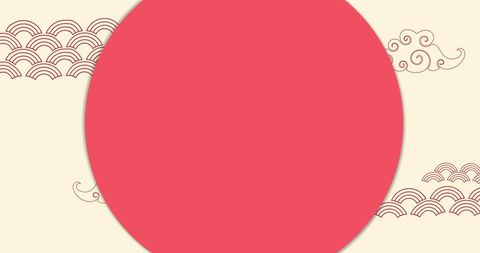 Red Circle Design on Traditional Chinese Pattern Background