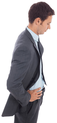 Transparent Side View of Serious Businessman with Hands on Hips