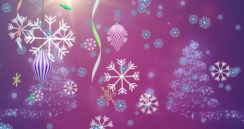 Festive Christmas Decorations with Snowflakes and Streamers on Purple Background - Download Free Stock Images Pikwizard.com