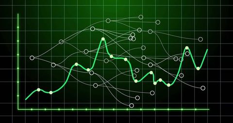 Dynamic Green Line Chart on Black Grid Background