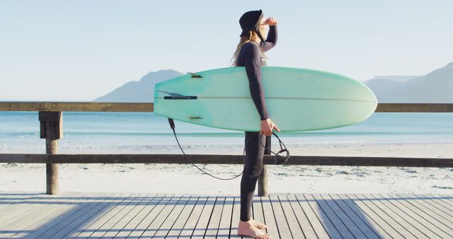 Surfer Looking at the Ocean on Sunny Day - Download Free Stock Images Pikwizard.com