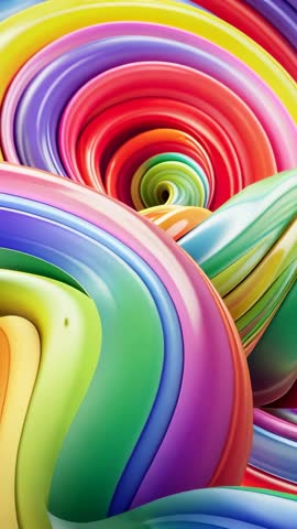 Undulating Rainbow Tubes Spiraling into Glowing Vortex Vertical Abstract Loop Video