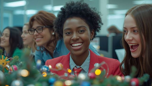 Festive Office Celebration with Cheerful Colleagues