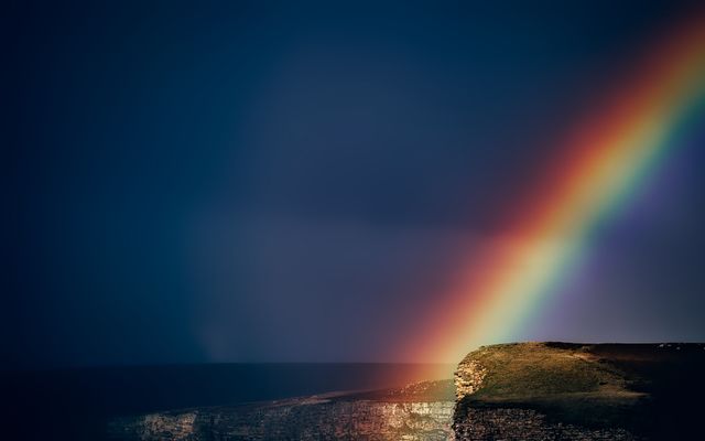 Landscape with Vibrant Rainbow over Coastal Cliff - Download Free Stock Photos Pikwizard.com