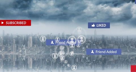 Floating Social Media Icons Over Modern Cityscape - Download Free Stock Images Pikwizard.com