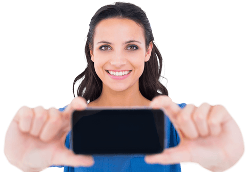 Happy Woman Taking Selfie with Transparent Background